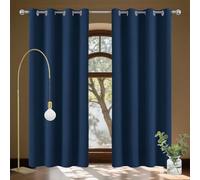 YUGAOYU Rideau Décoratif à Œillets 140 x 158 cm Polyester, 100% Bloquer Lumière Lin Rideau Thermique Isolant Installation Facile Decoration Chambre Maison Salon, Bleu Foncé
