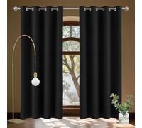 YUGAOYU Rideau Décoratif à Œillets 148 x 167 cm Polyester, 100% Bloquer Lumière Lin Rideau Thermique Isolant Installation Facile Decoration Chambre Maison Salon, Noir