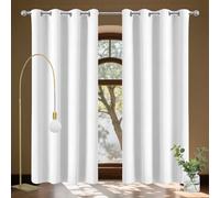 YUGAOYU Rideau Décoratif à Œillets 166 x 157 cm Polyester, 100% Bloquer Lumière Lin Rideau Thermique Isolant Installation Facile Decoration Chambre Maison Salon, Blanc