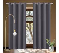 YUGAOYU Rideau Décoratif à Œillets 166 x 161 cm Polyester, 100% Bloquer Lumière Lin Rideau Thermique Isolant Installation Facile Decoration Chambre Maison Salon, Gris Foncé