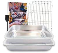 YUGN Set de Cuisson en Inox avec Grille - Duo de Moules Rectangulaires 40×30×7 cm et 36×27×6 cm - Compatible Lave-Vaisselle, Convient pour Gratin, Rôti et Pâtisserie