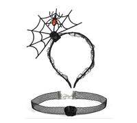 YUGSHNKFC 1 ensemble de bandeau en toile d'araignée et ras-du-cou en dentelle pour Halloween, cosplay, carnaval, fête, accessoires pour adultes