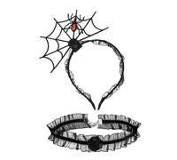 YUGSHNKFC 1 ensemble de bandeau en toile d'araignée et ras-du-cou en dentelle pour Halloween, cosplay, carnaval, fête, accessoires pour adultes