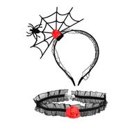 YUGSHNKFC 1 ensemble de bandeau en toile d'araignée et ras-du-cou en dentelle pour Halloween, cosplay, carnaval, fête, accessoires pour adultes