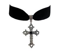 YUGSHNKFC Alliage Croix Pendentif Ras Du Cou Halloween Crucifix Pendentif Collier Unique Velours Chaîne Fête Anniversaire Clavicule Chaîne Gothique Vampire Croix Ras Du Cou