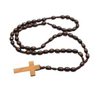 YUGSHNKFC Chapelet en bois Crucifix avec croix traditionnelles pour église, maison, usage extérieur, chapelet esthétique en grains de bois, collier Unique