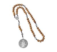 YUGSHNKFC Collier Chapelet Avec Chaîne De Perles En Bois Tressé Avec Croix Pardon Crucifix Médailles Pendentif Communion Religieuse Perles Prière Chrétiennes