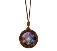 YUGSHNKFC Collier ras du cou avec pendentif en forme d'hexagramme spirituel Sri Yantra - Géométrie sacrée - Amulette en bois pour femme - Chaîne réglable, Matériaux mélangés