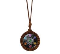 YUGSHNKFC Collier ras du cou avec pendentif en forme d'hexagramme spirituel Sri Yantra - Géométrie sacrée - Amulette en bois pour femme - Chaîne réglable, Perles de riz en verre + alliage