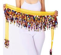 YUGSHNKFC Costume De Danse du Ventre Scintillant Ceinture Écharpe en Mousseline avec Paillettes Spectacles sur Scène Paillettes Jupe du Ventre en Mousseline Soie