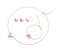 YUGSHNKFC Élégant ensemble de bijoux 4 pièces papillon pendentif collier avec clous boucles d'oreilles bracelet bagues design unique pour elle, Métal