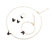 YUGSHNKFC Élégant ensemble de bijoux 4 pièces papillon pendentif collier avec clous boucles d'oreilles bracelet bagues design unique pour elle, Métal
