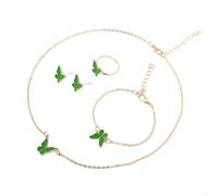 YUGSHNKFC Élégant ensemble de bijoux 4 pièces papillon pendentif collier avec clous boucles d'oreilles bracelet bagues design unique pour elle, Métal