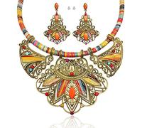 YUGSHNKFC Ensemble collier et boucles d'oreilles multicolores avec pendentif vintage pour strass ethniques ras du cou en forme de goutte pour femme bijoux cadeaux