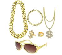 YUGSHNKFC Ensemble de 6 pièces unique de bijoux Hip Hop Punk avec lunettes de vue et signe dollar - Accessoires pour les fêtes