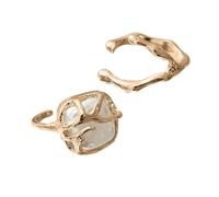 YUGSHNKFC Ensemble de bagues en argent avec perles irrégulières pour femme - Design baroque élégant - En alliage robuste - Portable, Métal