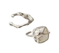 YUGSHNKFC Ensemble de bagues en argent avec perles irrégulières pour femme - Design baroque élégant - En alliage robuste - Portable, Métal