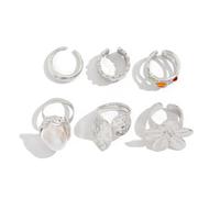 YUGSHNKFC Ensemble de bagues réglables en forme de fleur avec fausses perles, accent pour femme, charme élégant et bijoux déclaration, Perle d'imitation, alliage