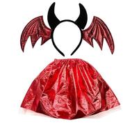 YUGSHNKFC Ensemble de bandeau scintillant avec aile de chauve-souris et jupe - Accessoires de cosplay - Coiffe diable avec aile noire - Tenue de cosplay pour adolescents
