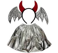 YUGSHNKFC Ensemble de bandeau scintillant avec aile de chauve-souris et jupe - Accessoires de cosplay - Coiffe diable avec aile noire - Tenue de cosplay pour adolescents
