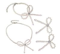 YUGSHNKFC Ensemble de bijoux avec nœud papillon élégant avec collier, boucles d'oreilles, bracelet, perles d'imitation papillon, accessoire pour fête, Perle synthétique