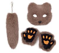 YUGSHNKFC Ensemble d'Halloween pratique pour femme avec couvre-visage de renard réalistes, gants confortables et pendentif queue porte-clés