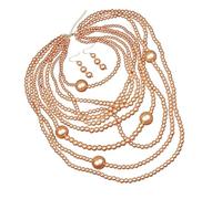 YUGSHNKFC Ensemble élégant collier et boucles d'oreilles à perles multicouches imitation texture pour femme pour diverses occasions, Perle synthétique