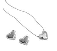 YUGSHNKFC Ensemble élégant collier et boucles d'oreilles en forme de cœur avec pendentif en forme de cœur et clous d'oreilles, Silicone