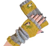 YUGSHNKFC Gants demi-doigts d ' hiver en tricot extensible avec broderie d ' oiseaux, gants sans doigts en coton, chauffe-mains courts avec trou pour le pouce, demi-doigt tricoté