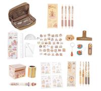 YUGSHNKFC Lot de 21 Papeterie scolaire avec grande trousse à crayons, gomme, stylo, règle, clip, porte-clés, notes adhésives, papeterie de rangement multicouche