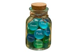 YUGSHNKFC Pierre de verre de mer sculptée à la main dans un bocal avec mot inspirant pour calme, courage, paix et espoir, décoration d'intérieur, cadeau artisanal, pierre inspirante sculptée à la main