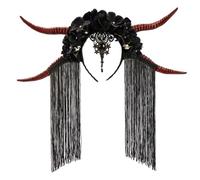 YUGSHNKFC Serre-tête d'Halloween avec corne de diable Dark Series Hairband à franges pour fête à thème festival de musique