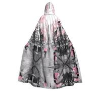 Yugtaee Cape à capuche Paris Street Tour Eiffel rose imprimé floral Halloween adulte pour jeux de rôle, costumes de scène, fêtes Entretien facile