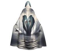 YUGTAEE Cape à capuche pour adulte avec imprimé cœur cygne pour jeux de rôle, costumes de scène, fêtes facile d'entretien