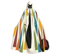Yugtaee Cape à capuche pour adulte motif chat art moderne du milieu du siècle pour jeux de rôle, costumes de scène, fêtes facile d'entretien