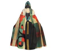 YUGTAEE Cape à capuche pour adulte motif chat art moderne du milieu du siècle pour jeux de rôle, costumes de scène, fêtes facile d'entretien