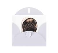 YUGTAEE Carte de vœux blanche imprimée carlin 10,2 x 15,2 cm pour Noël, anniversaire d'enfant, Saint-Valentin, anniversaire de mariage et invitations de fête