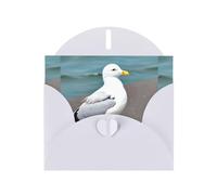 YUGTAEE Carte de vœux blanche imprimée de mouette mignonne de 10,2 x 15,2 cm pour Noël, anniversaire d'enfant, Saint-Valentin, anniversaire de mariage et invitations de fête