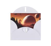 YUGTAEE Carte de vœux blanche imprimée planète extraterrestre 10,2 x 15,2 cm pour Noël, anniversaire d'enfant, Saint-Valentin, anniversaire de mariage et invitations de fête