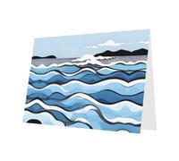 YUGTAEE Carte de vœux grise avec vagues lapping at the rocks imprimée 10,2 x 15,2 cm pour Noël, anniversaire d'enfant, Saint-Valentin, anniversaire de mariage et invitations de fête