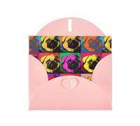 YUGTAEE Carte de vœux rose avec motif chiens pop art carlin imprimé 10,2 x 15,2 cm pour Noël, anniversaire d'enfant, Saint-Valentin, anniversaire de mariage et invitations à une fête