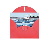 YUGTAEE Carte de vœux rouge avec vagues lapping at the rocks imprimée 10,2 x 15,2 cm pour Noël, anniversaire d'enfant, Saint-Valentin, anniversaire de mariage et invitations de fête