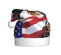 YUGTAEE Chapeau de Noël en peluche pour adulte Aigle patriotique américain avec drapeau américain imprimé doux au toucher pour les fêtes de vacances et les danses Convient pour les hommes et les