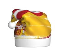 YUGTAEE Chapeau de Noël en peluche pour adulte avec drapeau espagnol imprimé doux au toucher pour les fêtes de vacances et les danses convient aux hommes et aux femmes