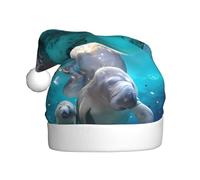 YUGTAEE Chapeau de Noël en peluche pour adulte avec lamantins des Antilles imprimé doux au toucher pour les fêtes de vacances et les danses Convient pour les hommes et les femmes