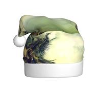 YUGTAEE Chapeau de Noël en peluche pour adulte avec motif palmier et rivage rocheux imprimé avec toucher doux pour les fêtes de vacances et les danses, convient aux hommes et aux femmes