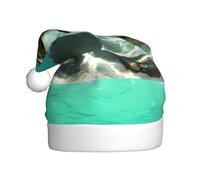 YUGTAEE Chapeau de Noël en peluche pour adulte imprimé tortue de mer avec toucher doux pour les fêtes de vacances et les danses, adapté pour les hommes et les femmes