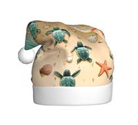 YUGTAEE Chapeau de Noël en peluche pour adulte imprimé tortue étoile de mer avec toucher doux pour les fêtes de vacances et les danses, adapté pour les hommes et les femmes