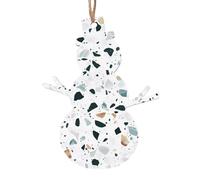 YUGTAEE Décoration de Noël en bois en forme de bonhomme de neige Terrazzo Marbre Pastel imprimé à suspendre