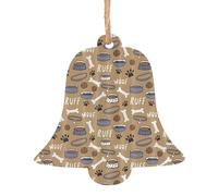 YUGTAEE Décoration de Noël en bois en forme de cloche, bol mignon en forme d'os de chien imprimé patte de Woof à accrocher aux arbres de Noël